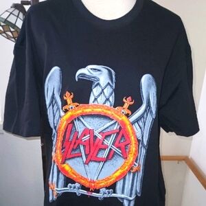 Gildan Black Graphic Tee with Red and Orange Design